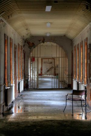 The famous gated corridor, this is in fact a prop left over from the film,  Asylum, 2003